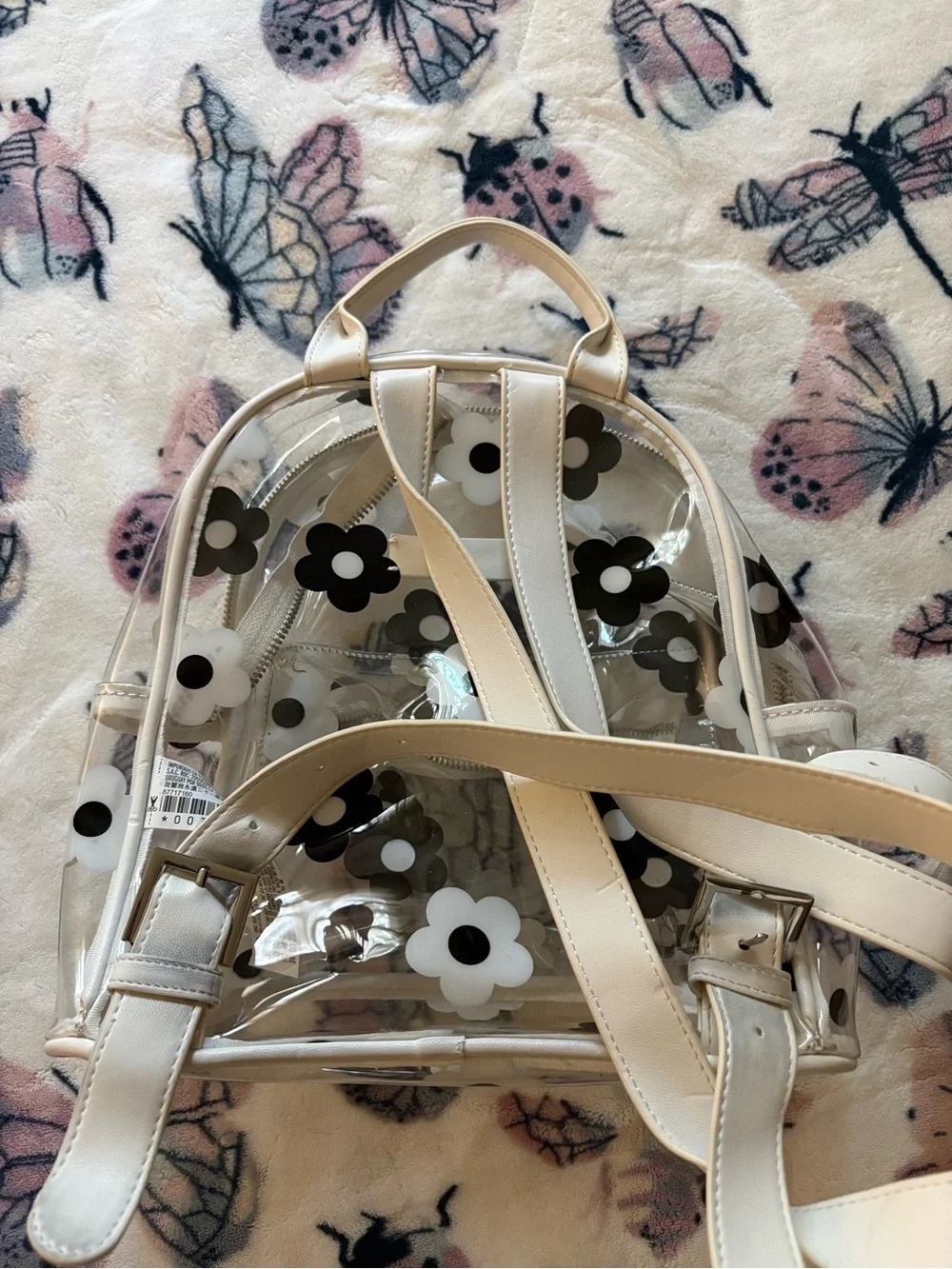 Clear Floral Mini Backpack - Black & White Flower Print
